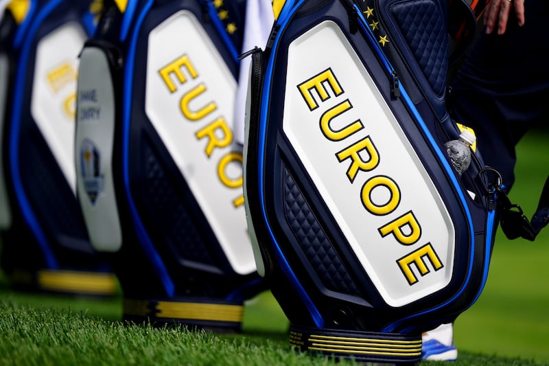Team Europe golf bags at the Bethpage Black. Photograph: Mike Egerton/PA