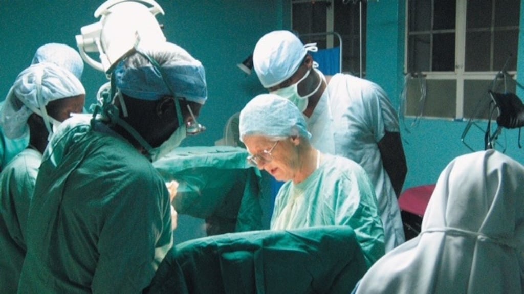 Sr Maura Lynch in the operating theatre in Uganda.