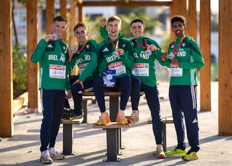 Ireland’s senior men’s team of Jack O’Leary, Brian Fay, Cormac Dalton, Darragh McElhinney and Efrem Gidey. Photograph: Morgan Treacy/Inpho