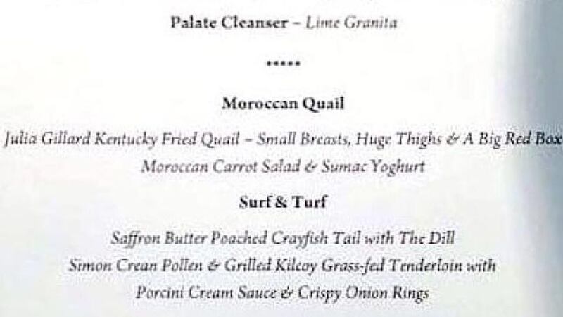 A menu card from a fundraising meal in Melbourne  which contained crude references to prime minister Julia Gillard.