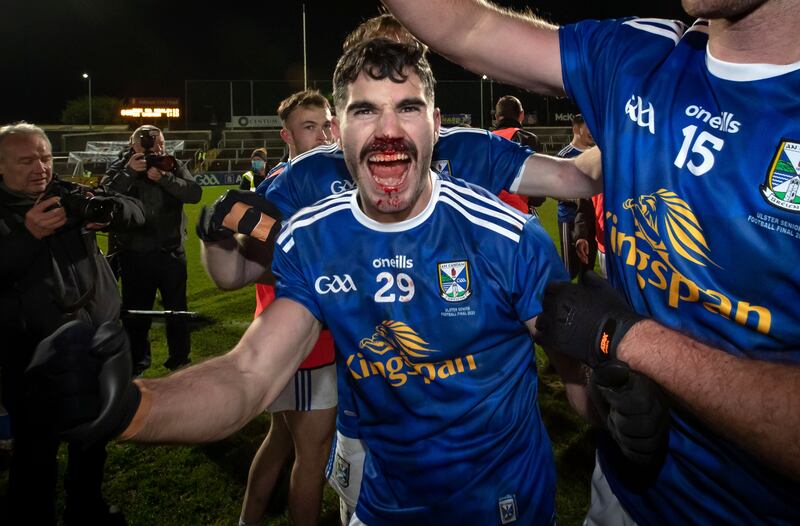 Cavan's Conor Smith celebrates the victory over Donegal in the 2020 Ulster final at the Athletic Grounds in Armagh. Photograph: Morgan Treacy/Inpho 