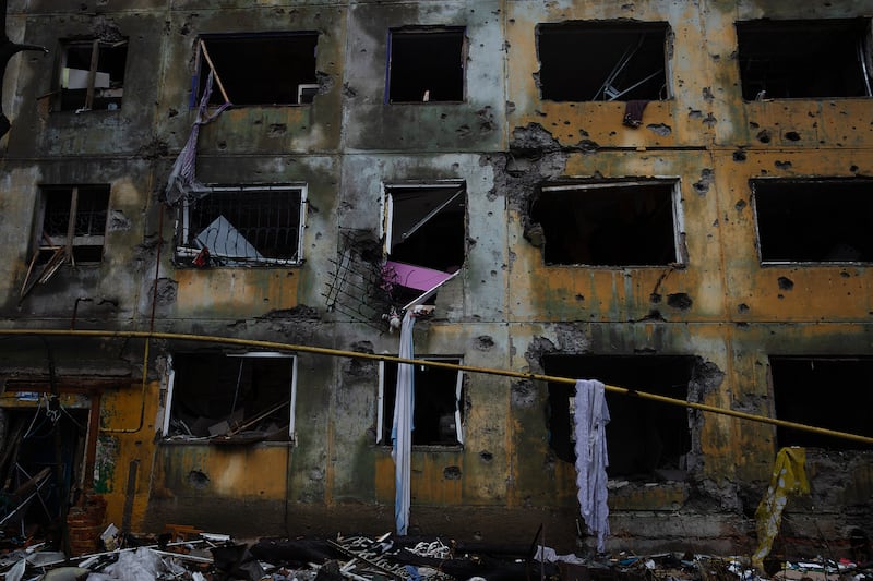 A destroyed building in Kostiantynivka. Photograph: The New York Times 
