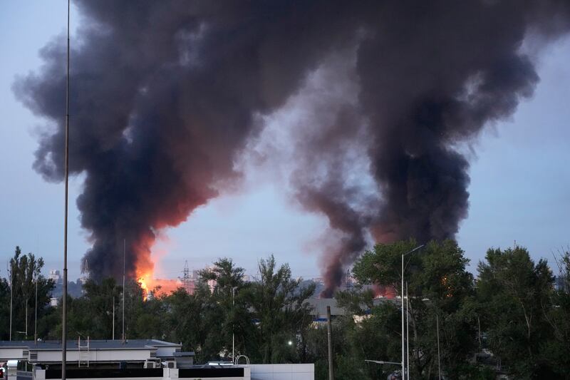 Smoke rises after a Russian strike on Kyiv. Photograph: Efrem Lukatsky/AP