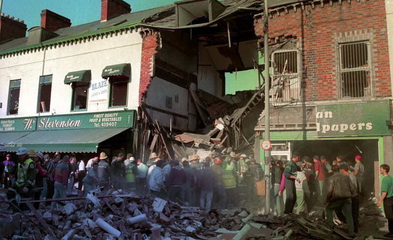 The aftermath at the Shankill Road bombing in Belfast, October 1993. Photograph: PA