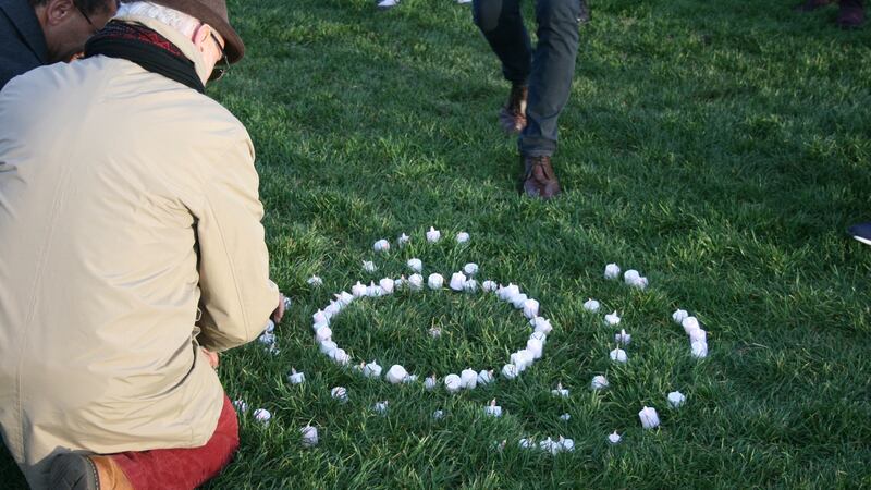 Candles are laid on London’s Hampstead Heath in memory of Peter Tyrrell. Photograph: Ellen O’Riordan