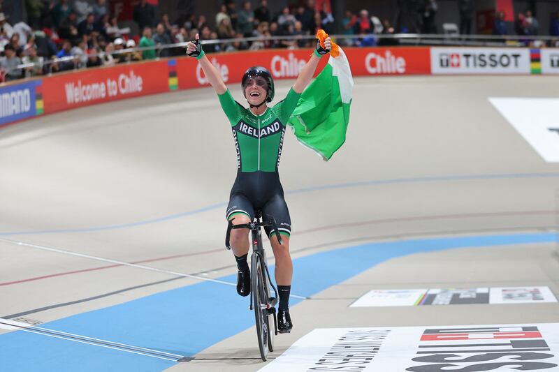 Lara Gillespie wins gold in the women's final at the UCI Track World Championships in October. Photograph: Javier Torres/Getty