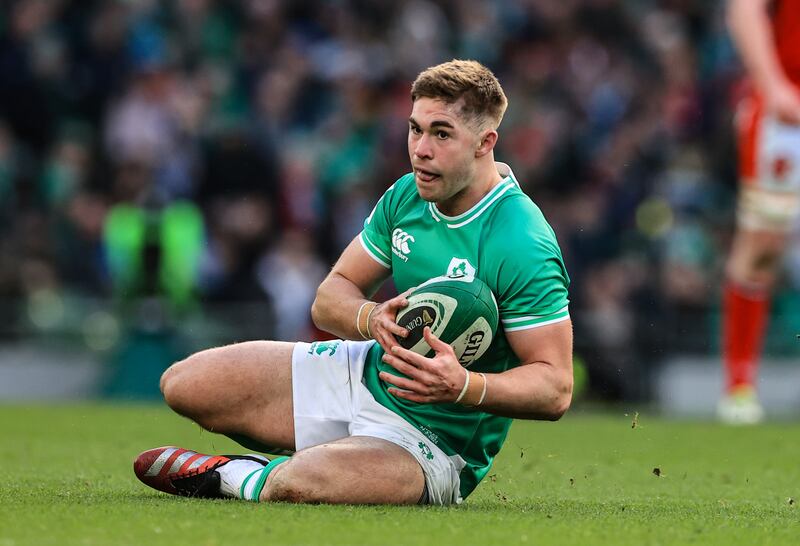 Jack Crowley playing for Ireland against Wales in the Six Nations last month. Photograph: Dan Sheridan/Inpho