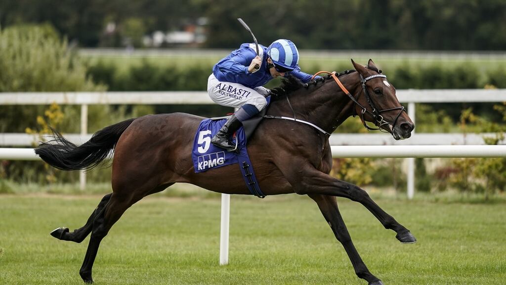 Saturday’s Derby will be Madhmoon’s first time racing past a mile. Photograph: Alan Crowhurst/Getty Images