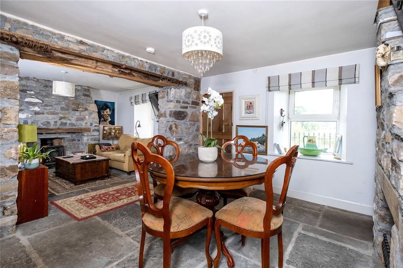 Stone walls create a beautiful feature throughout the house