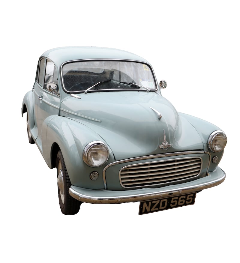 The 1963 sky blue Morris Minor car with leather upholstered interior (€3,500-€5,000)