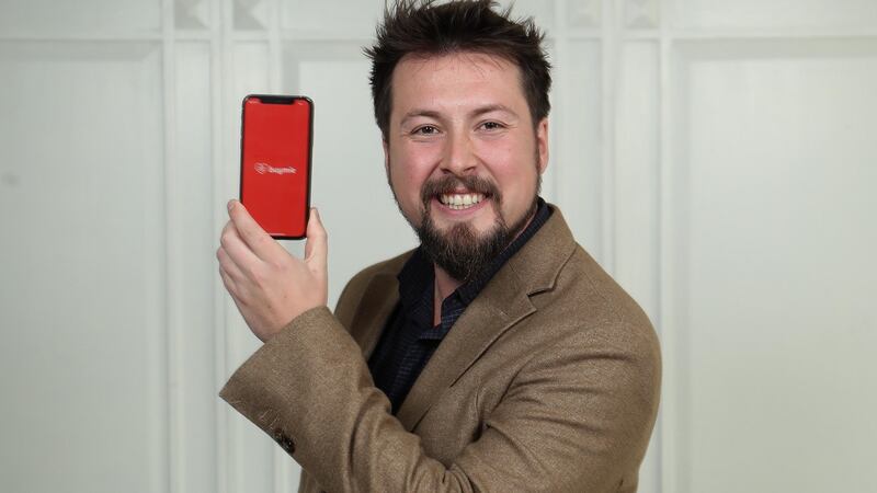 Devan Hughes of the  Buymie app which allows customers to order grocery and household items from Lidl and Tesco and have their shopping delivered in as little as one hour by a personal Buymie shopper.  Photograph: Conor McCabe
