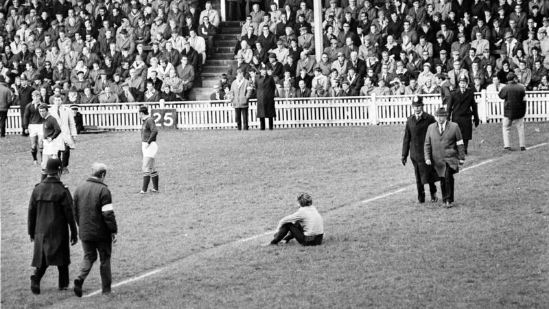 Anti-apartheid protesters disrupt a  Springboks versus Miidland Counties rugby game in 1969.  Photograph:  R. Powell/Express/Getty Images