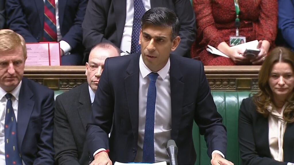 British prime minister Rishi Sunak in the House of Commons on Wednesday, where he was asked about an Ipswich development with loans linked to Nama. Photograph: House of Commons/UK Parliament/PA Wire