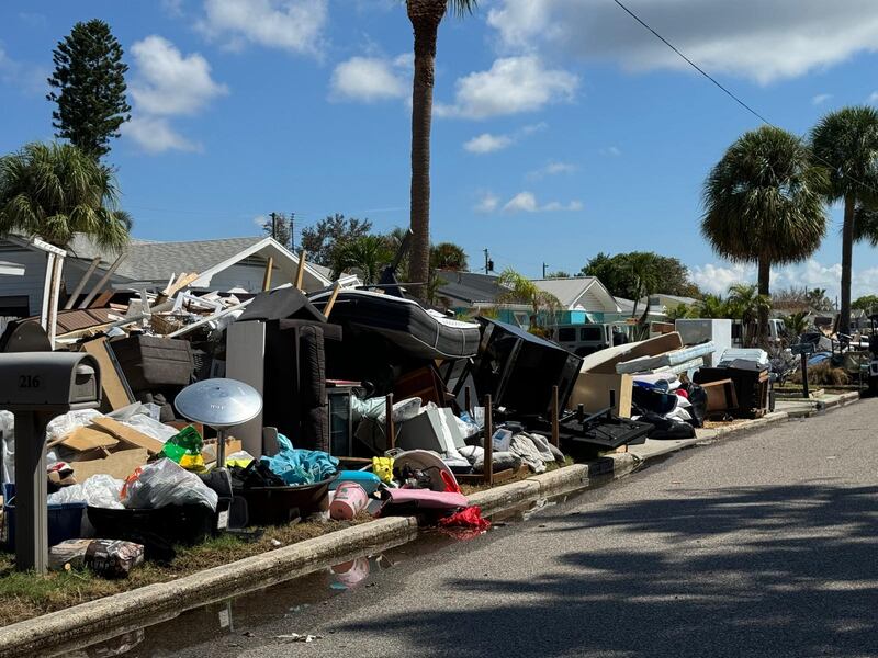 Mounds of debris left by Hurricane Helene in St Pete Beach, west of St Petersburg. 
Photograph: Edel Quinn