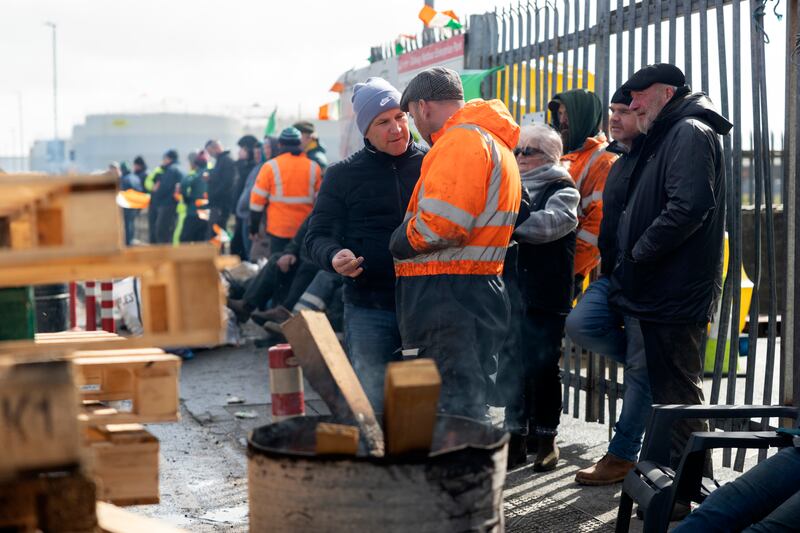 Fuel protesters continue to block the oil depot at the port in Galway as talks continue with the government about ending the blockades. Photograph: Chris Maddaloni/The Irish Times 