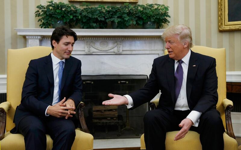 Canadian Prime Minister Justin Trudeau meets with President Trump in the Oval Office at the White House on Feb. 13, 2017. Photograph: Kevin Lamarque/Reuters