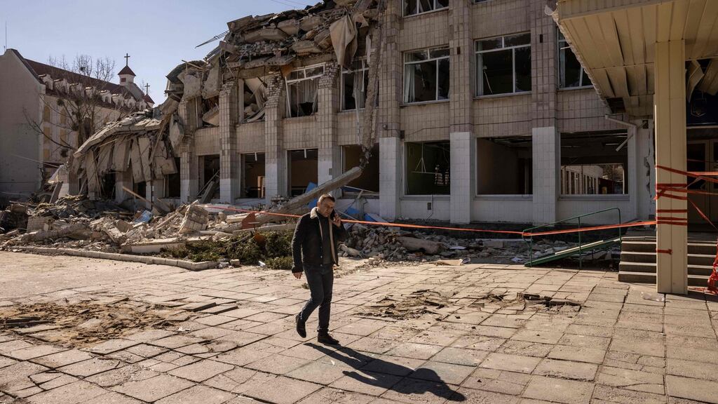 A damaged school in the city of Zhytomyr, northern Ukraine. Photograph: Fadel Senna/AFP via Getty Images