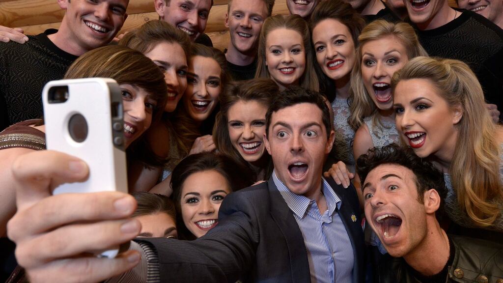 Rory McIlroy takes a selfie with the cast of Riverdance in 2015. Photograph: Charles McQuillan/Getty Images