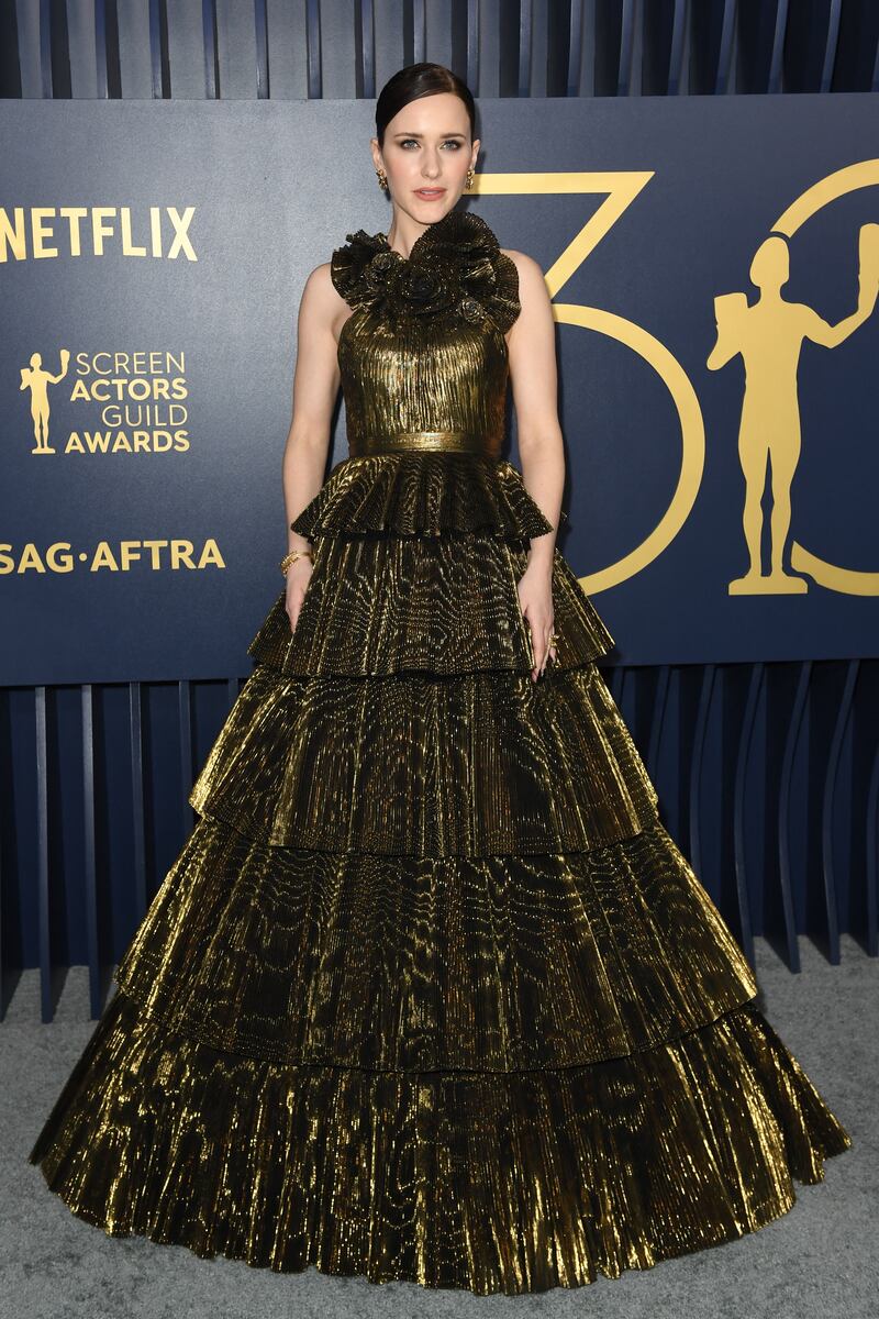 US actress Rachel Brosnahan in Tamara Ralph gown. Photograph: Valerie Macon/AFP/Getty