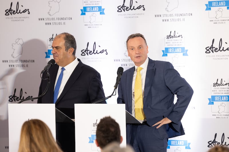 Sir Stelios Haji-Ioannou, Stelios Philanthropic Foundation, and Ian Jeffers, chief executive, Co-operation Ireland. Photograph: Naoise Culhane