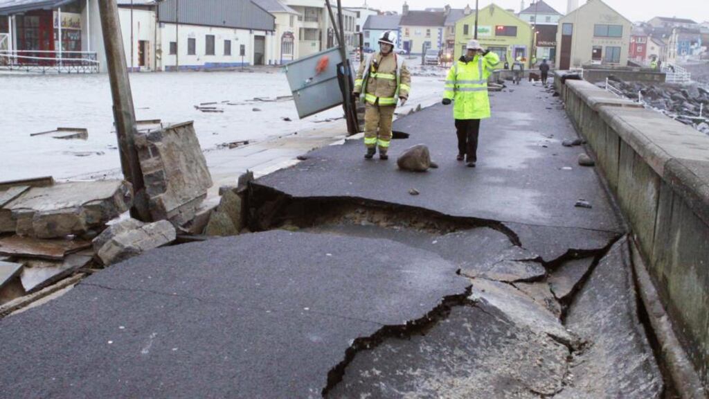 The scenes of devastation at Lahinch promenade after recent storms.  Clare County Council estimate repair work will cost  €23.7 million.  Photograph: Press 22
