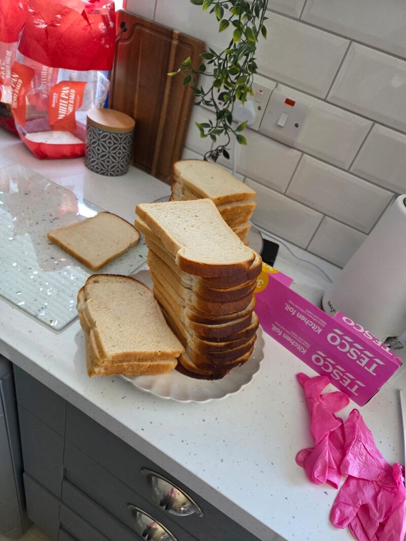 Sandwiches being prepared for the protestors. Photograph: David Raleigh