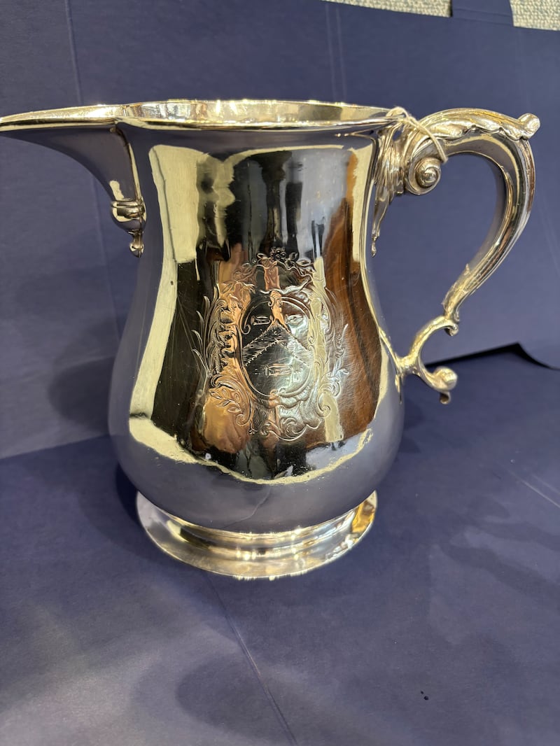 An 18th-century Irish silver beer jug made by Dublin-based silversmith Robert Calderwood (€17,500) 
