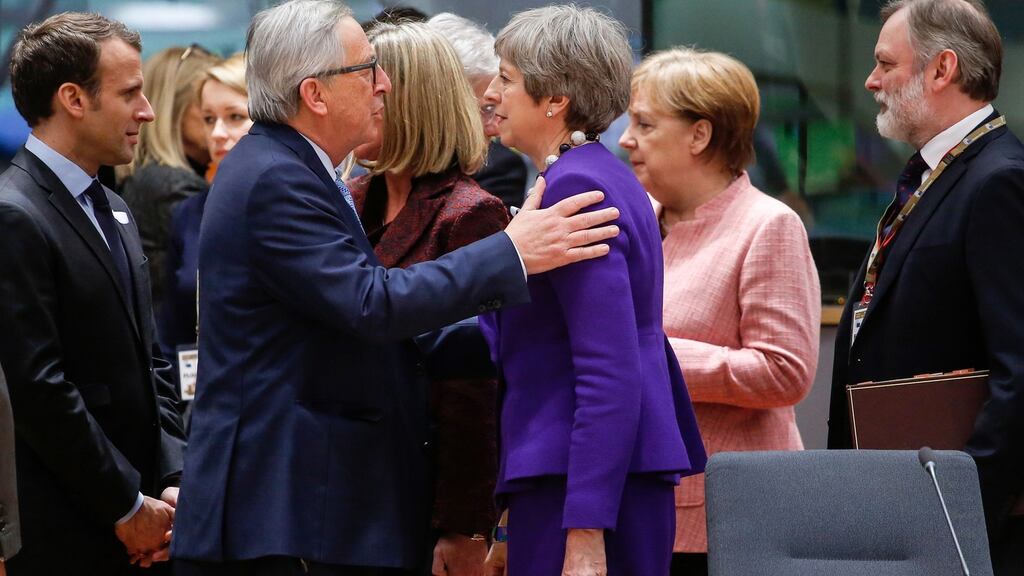 President of the European Commission Jean-Claude Juncker talks to UK prime minister Theresa May. Photograph: Dario Pignatelli/Bloomberg