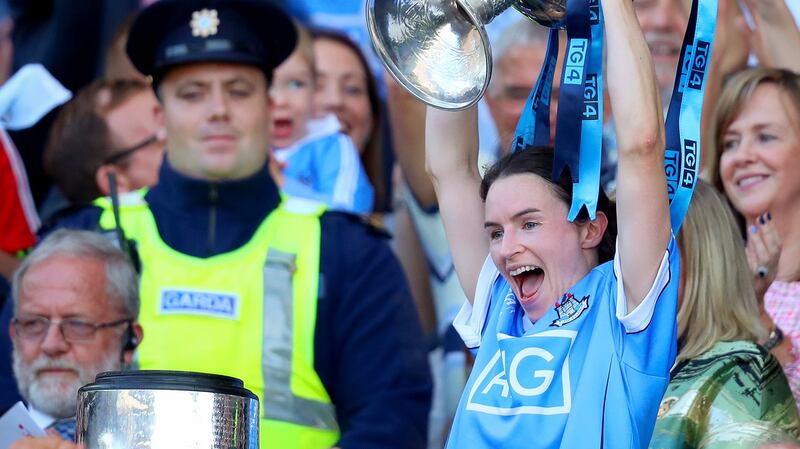 Dublin’s Sinead Aherne lifting  the Brendan Martin Cup in Croke Park