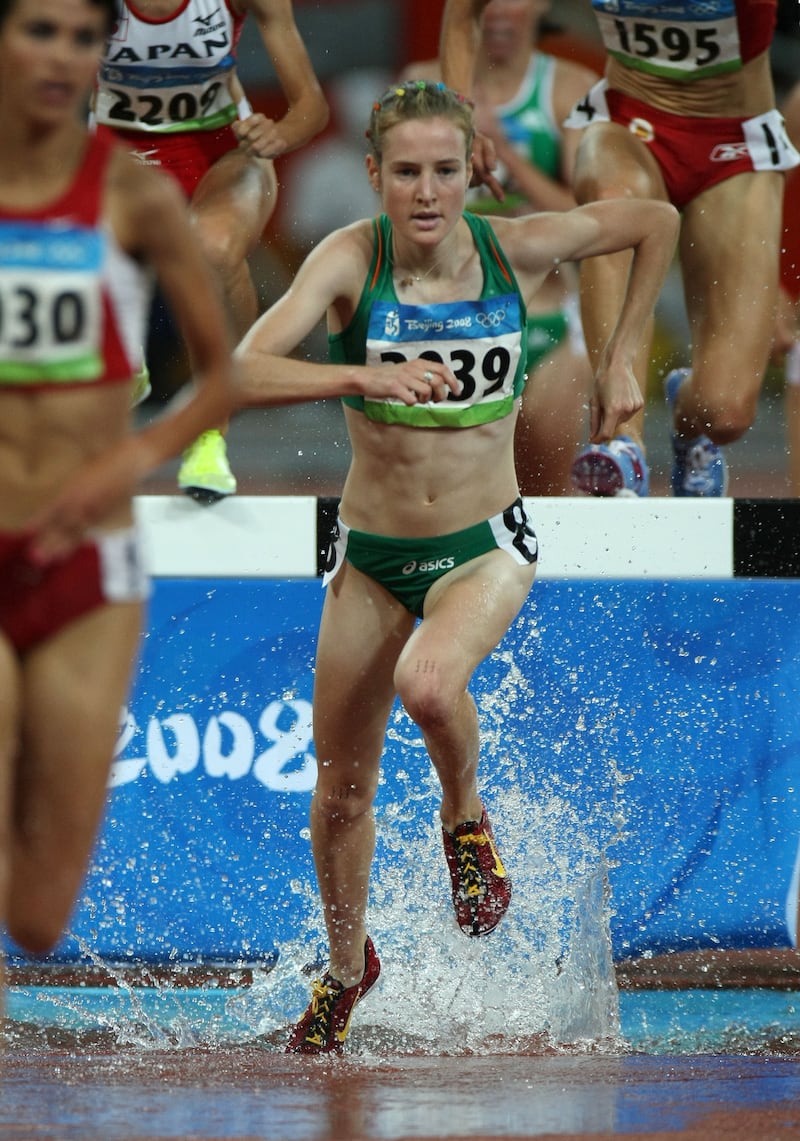 A young Fionnuala Britton running in the heats of the Women's 3,000m Steeplechase where she finished in 10th position at the Beijing Olmpics in 2008. Photograph: Morgan Treacy/Inpho 