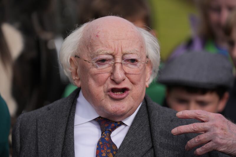 President Michael D Higgins speaks to the media before opening the Ploughing Championships in Tullamore. Photograph: Niall Carson/ PA Wire