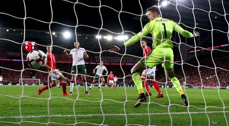 Ireland's James McClean scores against Wales in the 2018 Fifa World Cup Qualifier at Cardiff City Stadium, Cardiff, Wales, October 2017. 
Photograph: James Crombie/Inpho