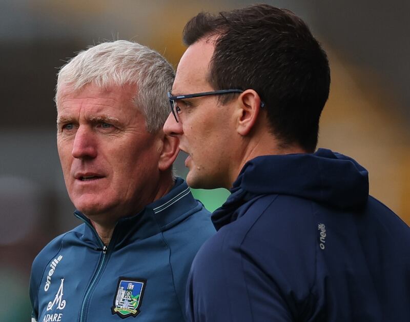 Limerick’s manager John Kiely and coach Paul Kinnerk. Photograph: James Crombie/Inpho