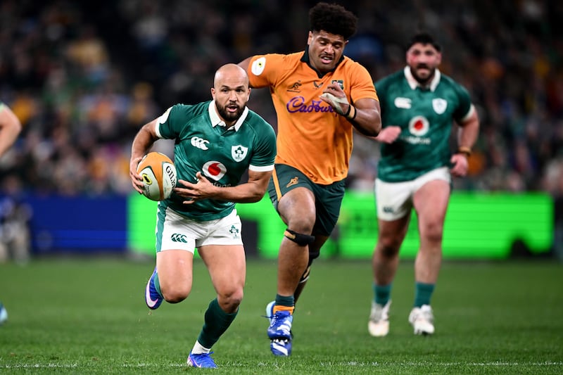 Jamison Gibson-Park on his way to scoring Ireland's third try of the match. Photograph: David Neilson/INPHO