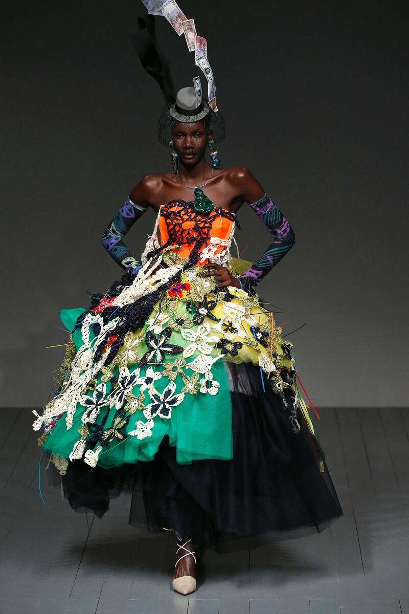 Matty Bovan, one of London’s shining new stars, pushing the creativity of handwork,  and what is London if not a little bit wild now and then?