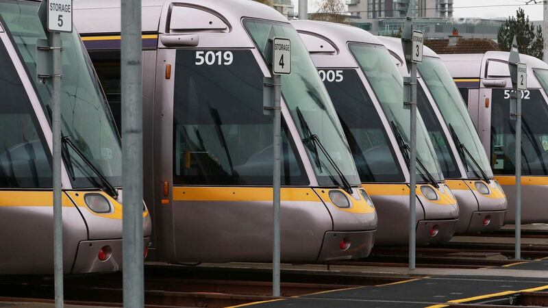 Luas trams parked up at  Sandyford Luas depot in Dublin late last month during a strike. File photograph: Nick Bradshaw