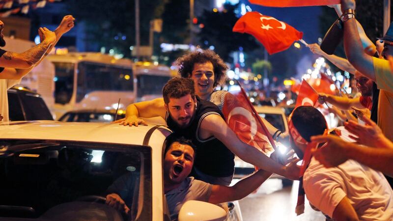 Supporters of the secular opposition Republican People’s Party candidate for mayor, Ekrem Imamoglu,  celebrate in  Istanbul. For all the understandable euphoria, it is too early yet to write off Turkish president Recep Tayyip Erdogan. Photograph: Lefteris Pitarakis/AP