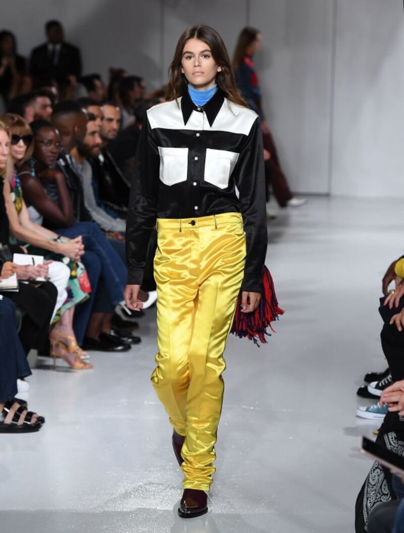 Kaia Geber walking for Calvin Klein