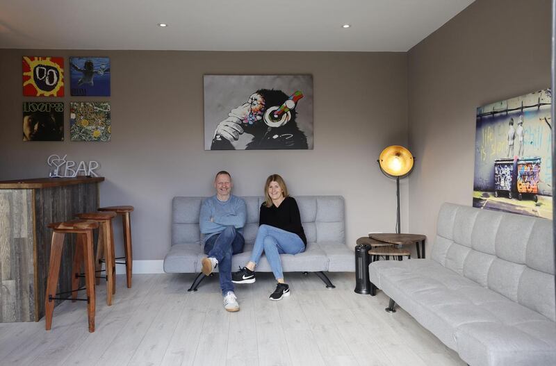 Gavan and Adele O’Kelly inside their souped-up shed. Photograph: Alan Betson