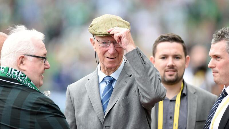 Jack Charlton  is brought out to greet the fans ahead of the Ireland-England friendly at the Aviva Stadium. Photograph: Martin Rickett/PA Wire.