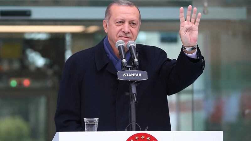 Turkish president Recep Tayyip Erdoganappears to suggest he will announce details of the Turkish investigation into the death of  Jamal Khashoggi’s on Tuesday. Photograph: Presidential Press Service/AP