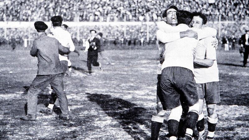 Uruguay celebrate after beating Argentina in the final. Photo: Popperfoto/Getty Images