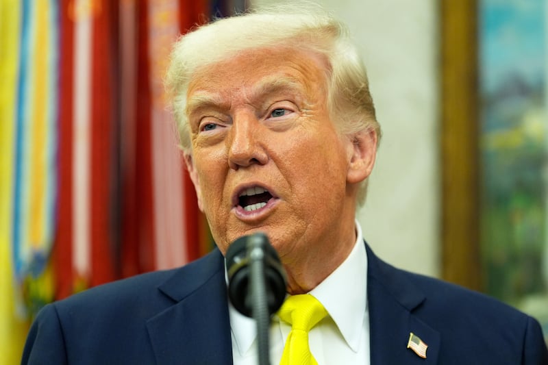US president Donald Trump speaks to reporters. Photograph: Alex Brandon/AP