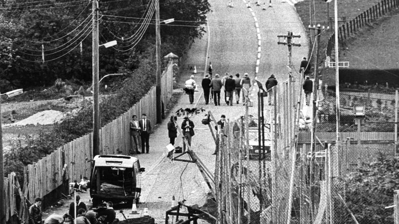 The wreckage of the mechanical digger and the van used by the IRA men at Loughgall. Photograph: Tom Lawlor