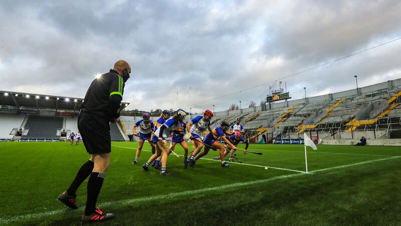 Waterford’s Beth Carton and Tipperary’s Niamh Tracy battle for the ball during Tipperary’s win over Waterford. Photograph: Bryan Keane/Inpho