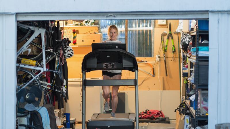 New Zealand middle-distance runner Angie Petty training in isolation in Christchurch. Photograph: Kai Schwoerer/Getty Images