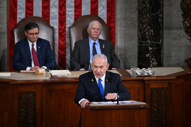 Binyamin Netanyahu addresses a joint session of Congress in Washington on July 24th. Photograph: Kenny Holston/New York Times
                      