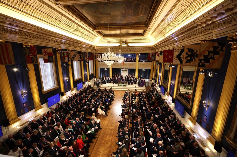 A packed St Patrick's Hall in Dublin Castle for the ceremony. Photograph: Dara Mac Dónaill/The Irish Times