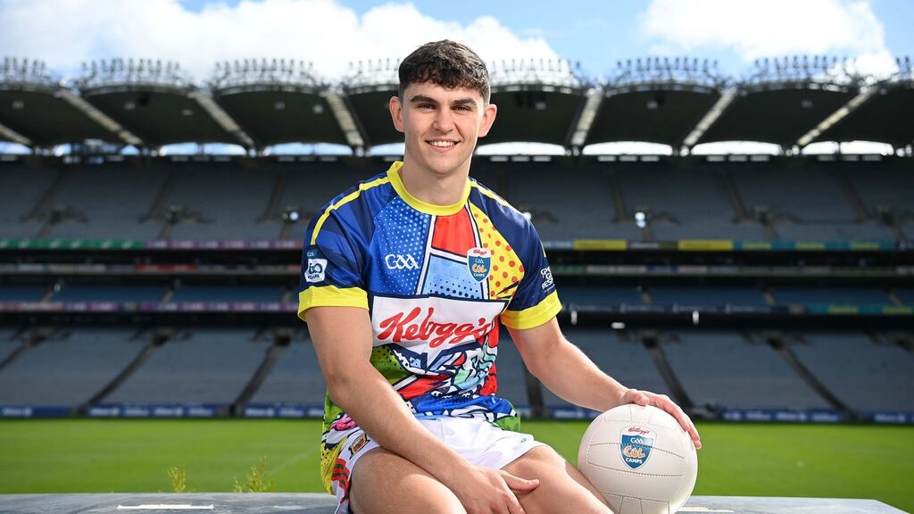 Mayo’s  Tommy Conroy at  the launch in Croke Park of the 2022 Kellogg’s GAA Cúl Camps. Photograph:   Stephen McCarthy/Sportsfile