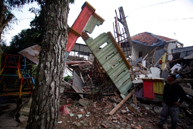 The damage left by an earthquake in Cianjur, Java, on Monday. Photograph: Getty Images)